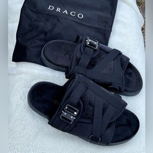 NWOT Draco Mens Black Slides Size 11-12 Comes with Dust Bag Worn by Athletes